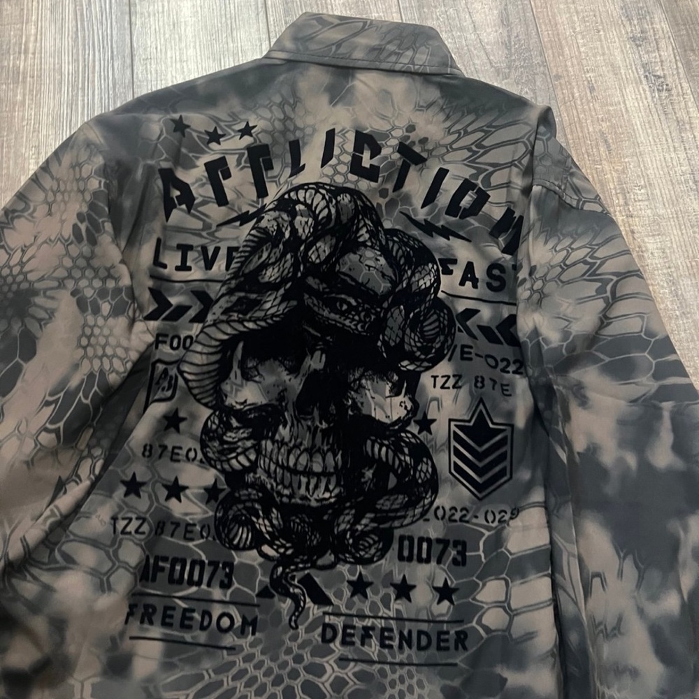 Affliction Black & Gray Skull Snake Camo button up